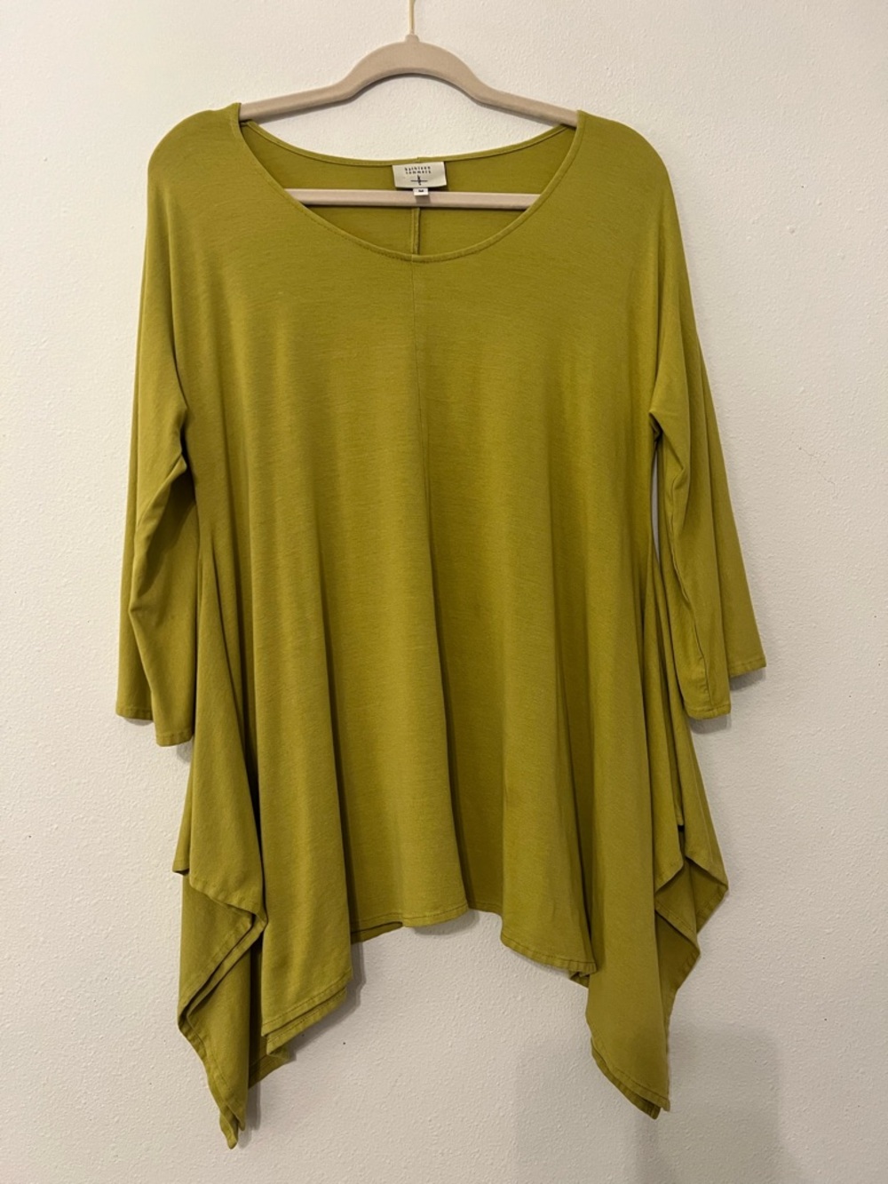 Kathleen Sommers Designer Green Swing Tunic Top handkerchief hem size M